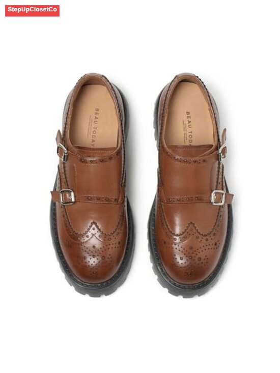 Shoes - Women's Chunky Calfskin Leather Loafers Lug Sole Tassel Slip On